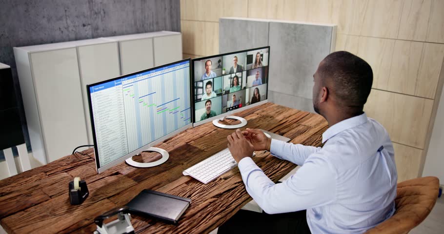 Virtual Diary Conference Webinar On Desktop Monitor. Conference Agenda