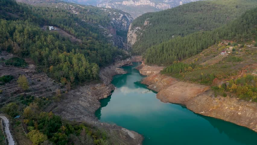 Mountain river high in the mountains Aerial View 4 K