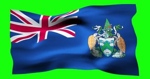 Flag of Ascension Island realistic waving on green screen. Seamless loop animation with high quality 4K