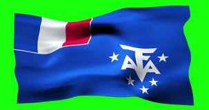Flag of French Southern and Antarctic Lands realistic waving on green screen. Seamless loop animation with high quality 4K