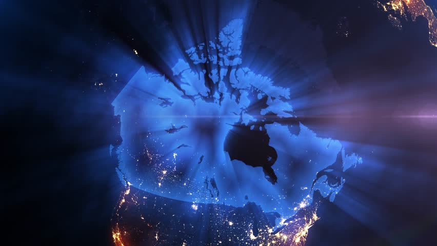 Earth from Space Night Realistic Blue Shining Country Canada | Shutterstock HD Video #1098998147