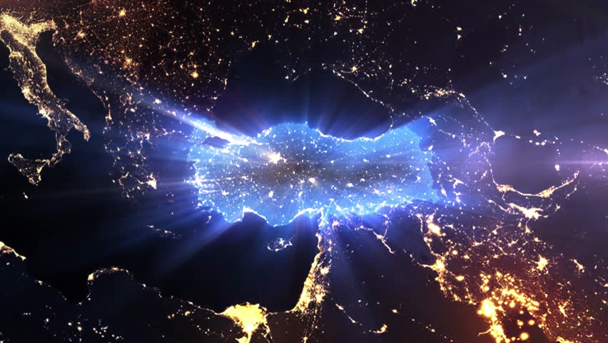 Earth from Space Night Realistic Blue Shining Country Turkey | Shutterstock HD Video #1098998165