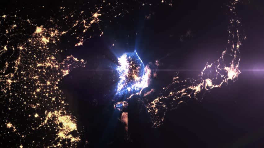 Earth from Space Night Realistic Blue Shining Country South Korea