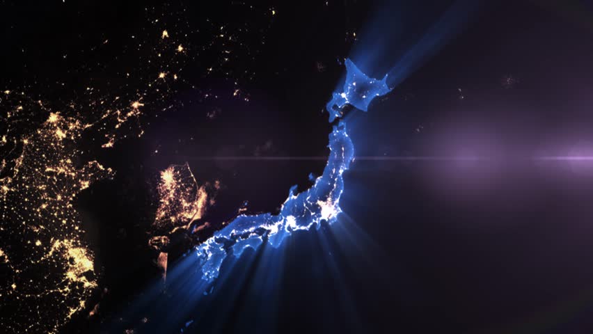 Earth from Space Night Realistic Blue Shining Country Japan