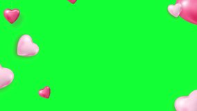Heart frame animation on a green background. Heart animation with key color. Women's day, Valentine's Day, and Wedding day heart animation. Key color, Chroma key.