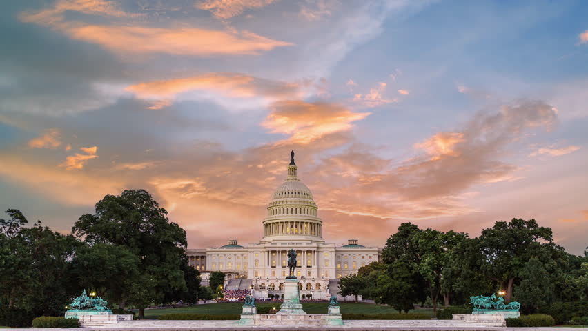 4K time lapse of the United states capitol building, Washington DC, USA.