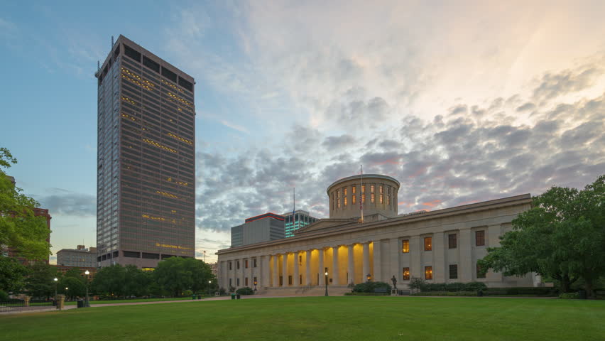Columbus, Ohio, USA downtown at the Ohio Statehouse in the morning.