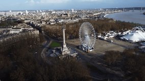 bordeaux city france areal video - top view of cityscape 4k