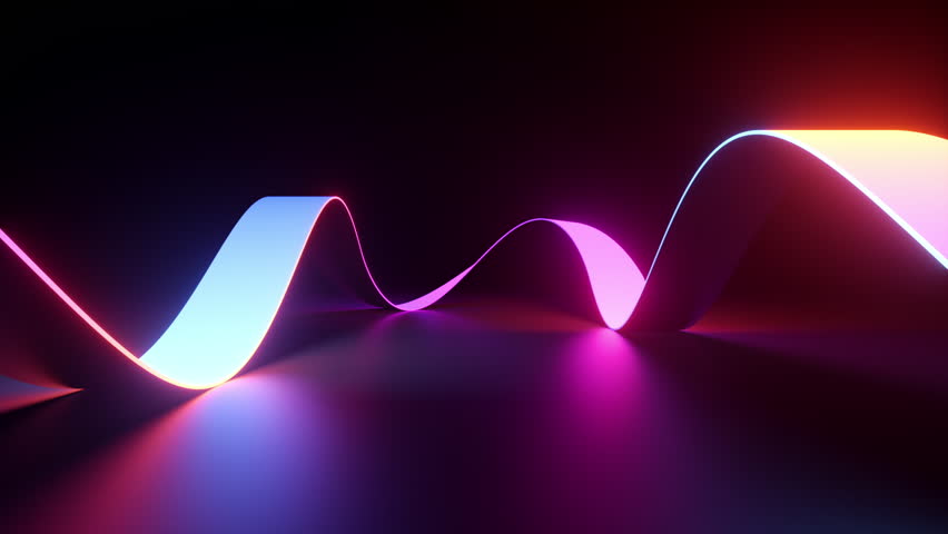 Looped 3d animation, abstract neon background with glowing wavy ribbon. Minimalist animated fashion wallpaper