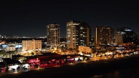 Aerial night pull out reveal Fort Lauderdale Beach Florida USA