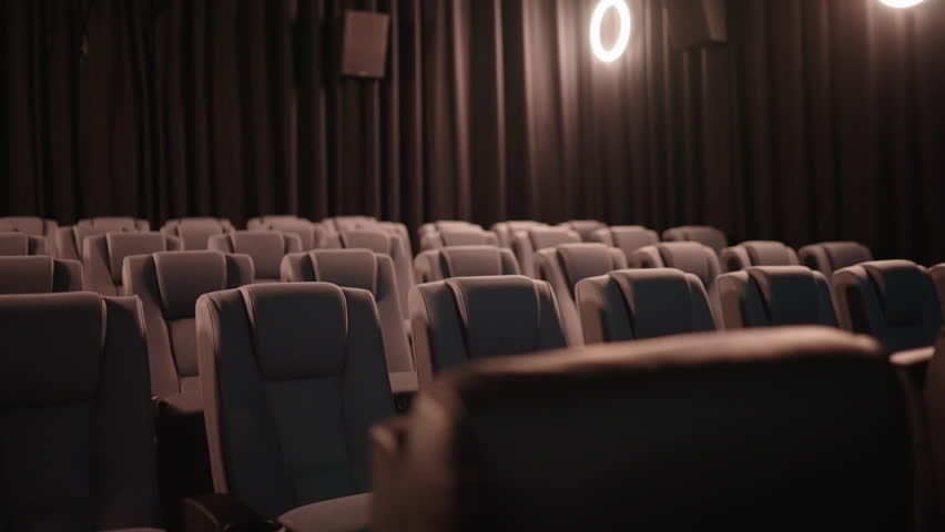 Dimly Lit Modern Cinema Seating With Light Flickering, 4K | Shutterstock HD Video #1099014877