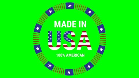 Logo animation made in the USA with a green screen background. Made in USA indicates that the product is manufactured, manufactured and assembled in the United States. United States flag. Adlı Stok Video