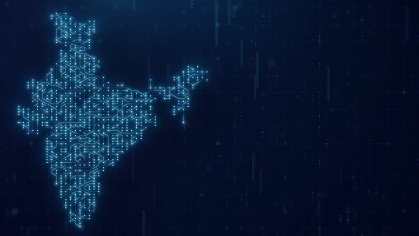 Digital Map of India with blue circuit board background. India Map with artificial intelligence concept Royalty-Free Stock Footage #1099022721