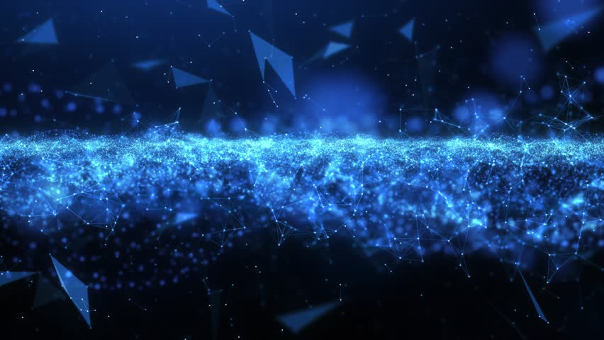 Futuristic motion background with form wave and plexus object in slow motion