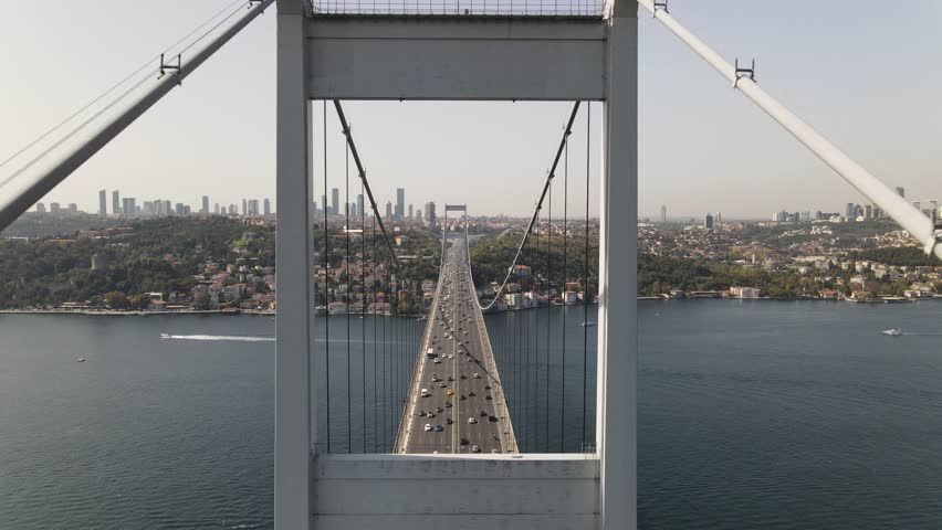 Aerial view of Bosphorus Bridge in Istanbul. High Quality Footage in Turkey 15 Temmuz sehitler Koprusu  | Shutterstock HD Video #1099024041