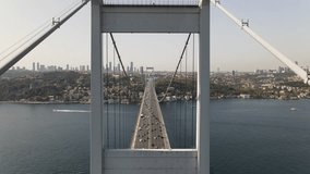 Aerial view of Bosphorus Bridge in Istanbul. High Quality Footage in Turkey 15 Temmuz sehitler Koprusu 