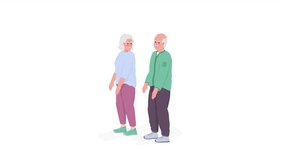 Animated seniors exercising together. Strengthening legs. Full body flat people on white background with alpha channel transparency. Colorful cartoon style 4K video footage of characters for animation