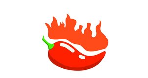 Hot pepper. 2d animation of hot pepper, frame by frame animation of fire. Very hospitable chili. Spices for cooking dishes and sauces. 4k video with alpha channel.
