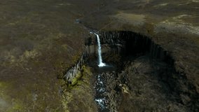 A majestic aerial view of Iceland's waterfalls, showcasing the natural beauty and power of these stunning landscapes. Perfect for nature, travel, and adventure-themed videos.