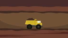 Seamless loop truck driving underground  in a dark mine 2d animation cartoon in 4k