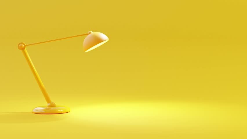 Yellow desk lamp stand. Designed in minimal concept. Animation seamless loop and Alpha Channel on yellow background. Can be used text input or banner related to education and business. 3d Render. Royalty-Free Stock Footage #1099055803