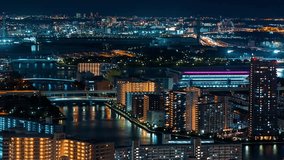 Time-lapse of bridges crossing Tokyo Bay from Toyosu, Koto City, Tokyo