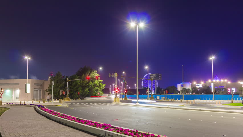 night light abu dhabi city traffic road panorama 4k time lapse uae