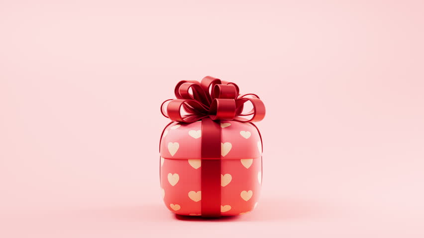 Loop animation of gift box and love heart, 3d rendering. Digital drawing. Royalty-Free Stock Footage #1099060861