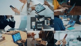 Collage of various business scenes and digital data concept. Multi screen. Scaling transition. - Powered by Shutterstock - Get 15% off with code: PIKWIZARD15