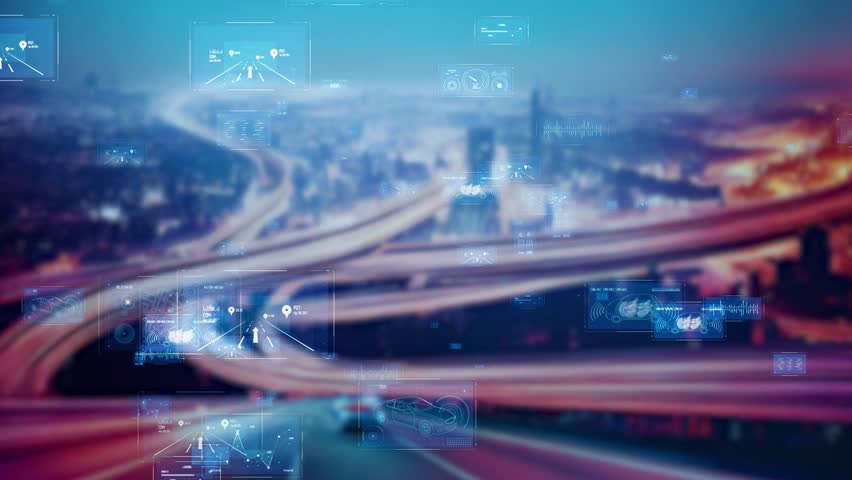 Futuristic city highway and digital data concept. Automotive technology. Digital transformation. | Shutterstock HD Video #1099068301