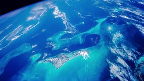 Aerial view of Bahama Islands and Atlantic Ocean. Elements of this video furnished by NASA.