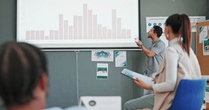 Presentation, business man and projector of data analytics, profit or growth in workshop, seminar or training. Leadership, sales review and manager, speaker or presenter with statistics for people - Powered by Shutterstock - Get 15% off with code: PIKWIZARD15