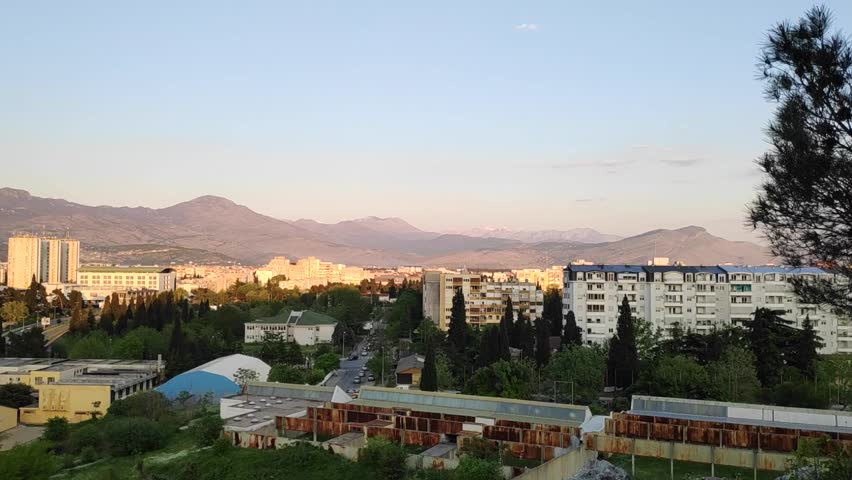 Panoramic view of Podgorica, capital of Montenegro with behind, the Dinaric Alps.