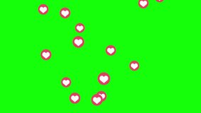 Symbol of hearts in a red circle floats from the bottom up on a green screen. Animation background for social networks. Like sign. - Powered by Shutterstock - Get 15% off with code: PIKWIZARD15