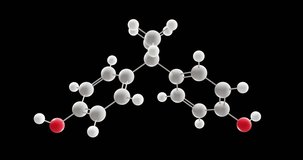 Bisphenol A molecule, rotating 3D model of BPA, C15H16O2, looped video with alpha channel