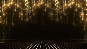 Golden Stage Spotlights Royal Awards Graphics Background. Lights Elegant Shine Modern. Space Falling Star Particles Corporate Template. Classy speedy lines Abstract Falling Particles Loop Video.