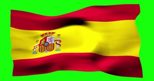 Flag of Spain realistic waving on green screen. Seamless loop animation with high quality