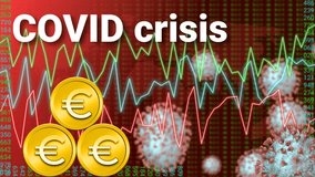 covid crisis background in red colour with Euro coin concept showing covid effects on dollar currency. - Powered by Shutterstock - Get 15% off with code: PIKWIZARD15