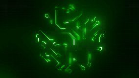 Abstract running green neon signals looking like bending lines inside circular shape. Motion. Glowing green circuit board. - Powered by Shutterstock - Get 15% off with code: PIKWIZARD15