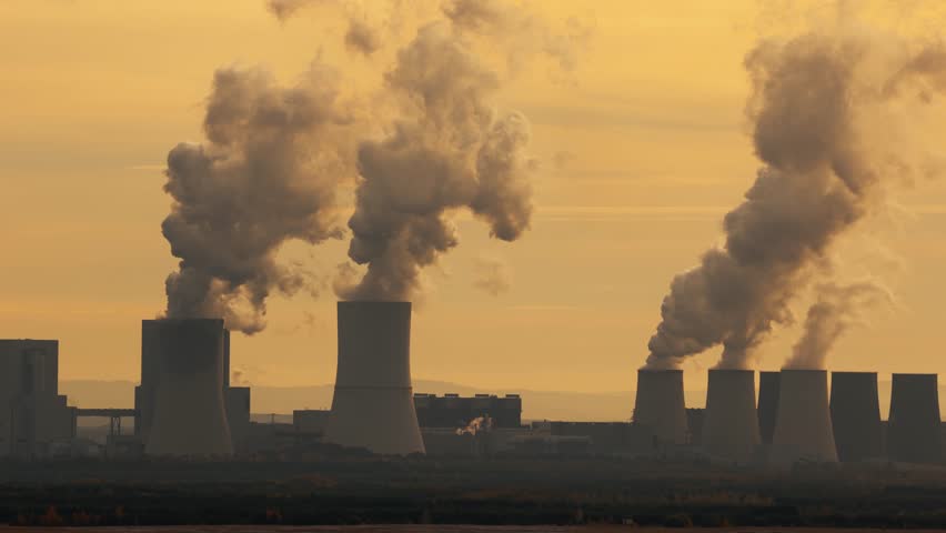 Coal fired power plant cooling towers, Boxberg Power Station, Germany cinematic colors at twilight Royalty-Free Stock Footage #1099086833