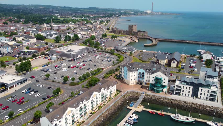 Aerial video of Carrickfergus Castle Co Antrim Northern Ireland where King William landed in 1690