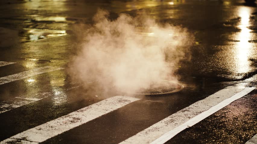 New York streets at Night after rain. Steam. | Shutterstock HD Video #1099102595