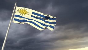 Uruguay flag waving on massive sundown clouds at terrible weather background - Powered by Shutterstock - Get 15% off with code: PIKWIZARD15