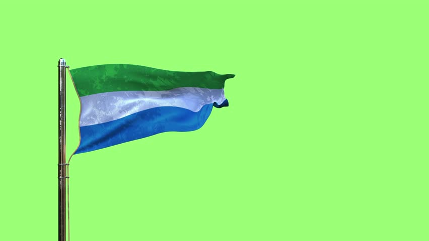 waving flag of Sierra Leone for veterans day on chroma key screen, isolated