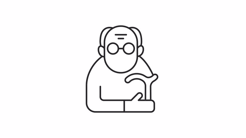 Animated senile man linear icon. Weak senior male. Geriatric care. Age group. Grandfather. Seamless loop HD video with alpha channel on transparent background. Outline motion graphic animation