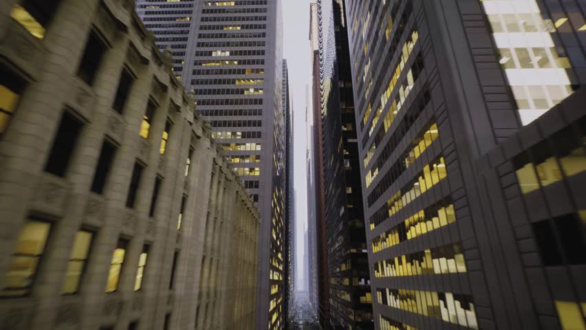 Fpv Drone Flies Over the Streets next to Modern Skyscrapers in the Center of a large Metropolis City. Digital Cinematic Metropolitan City Royalty-Free Stock Footage #1099110935