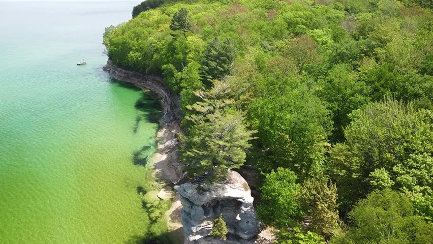 Chapel Rock Formation and Rocky Coastline at Pictured Rocks National Shoreline, Michigan