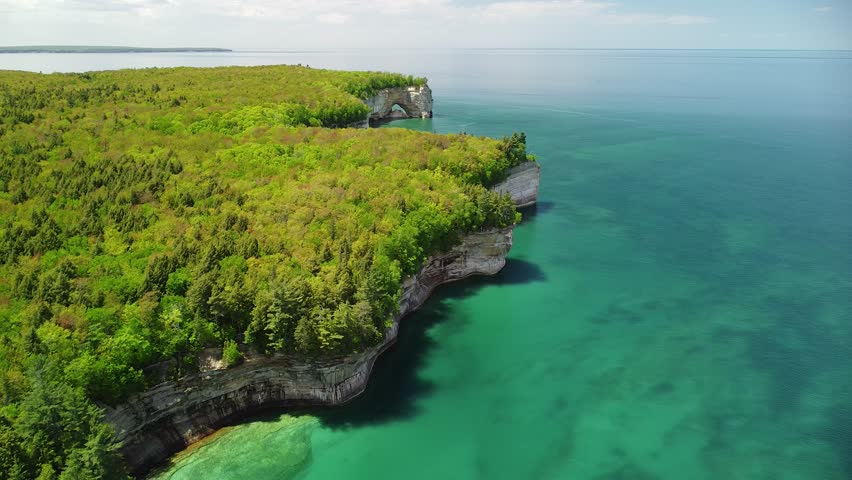 Aerial Shot of Rock Cliffs at Pictured Rocks National Lakeshore, Michigan