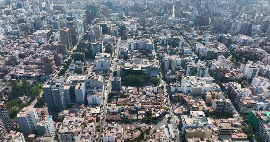 Establishing Aerial View of Lima, Capital and largest city of Peru. valleys of the Chillón, overlooking the Pacific Ocean. Aerial drone fly above view high resolution 4k