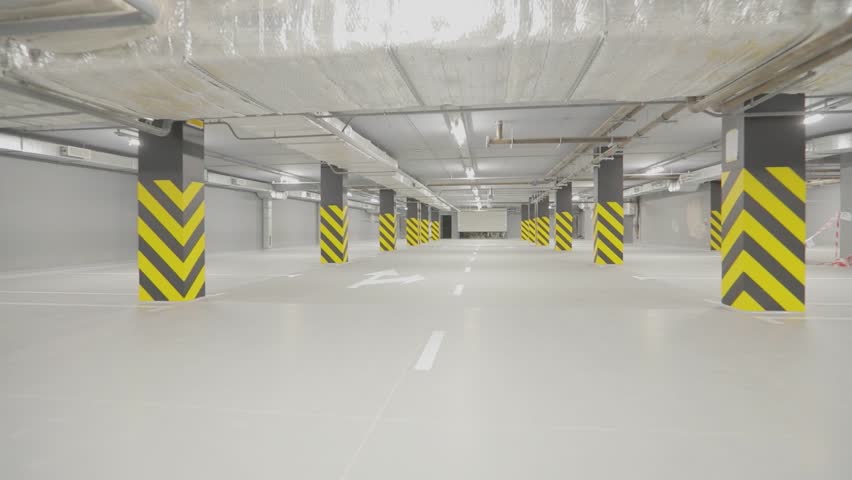 Empty underground parking. Modern empty underground parking. Bright modern car park | Shutterstock HD Video #1099115595